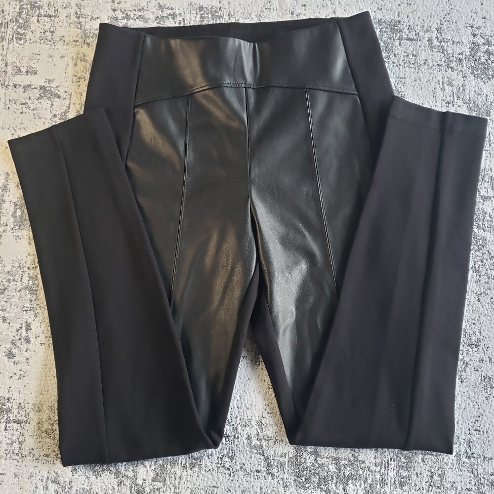 Karl Lagerfield Paris Black Vegan Leather Front Panel Legging Pants